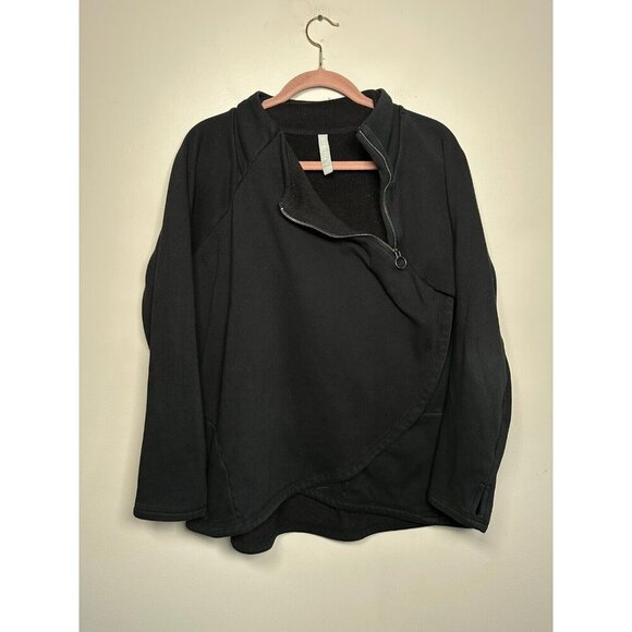 Athleta Cozy Karma Asym Sweatshirt Black Fleece Lined Women’s Size XL - Picture 1 of 9